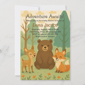 Adventure Awaits Woodland Baby Shower Invitation