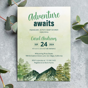 adventure awaits Woodland Baby Shower Invitation