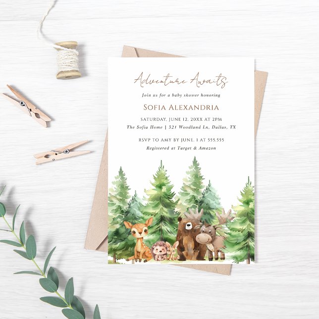 Adventure Awaits Woodland Baby Shower  Invitation (Creator Uploaded)