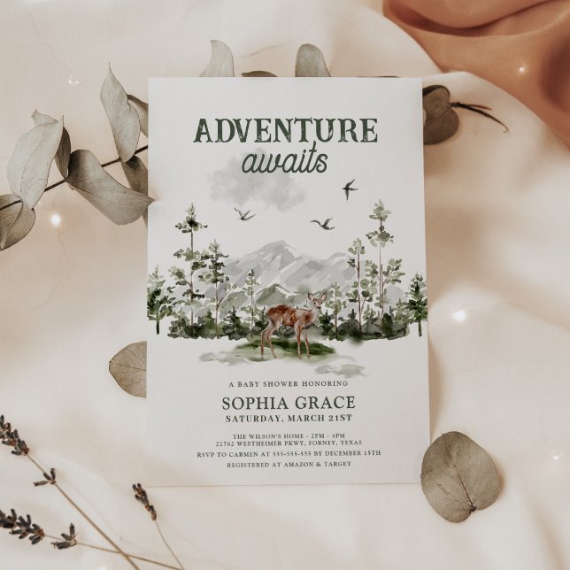 Adventure Awaits Woodland Baby Shower Invitation (Creator Uploaded)
