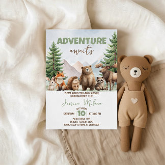 Adventure Awaits Woodland Baby Shower Invite