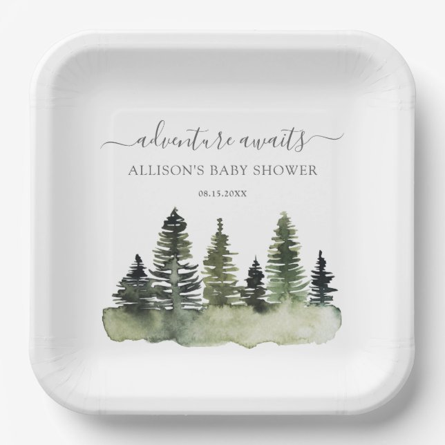 Adventure Awaits Woodland Baby Shower Paper Plate (Front)