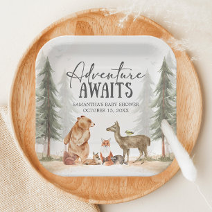 Adventure Awaits Woodland Baby Shower Paper Plate