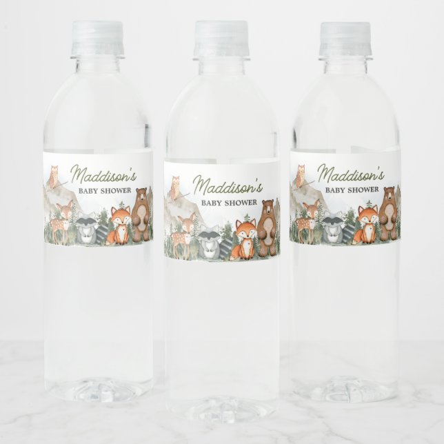 Adventure Awaits Woodland Baby Shower Water Bottle Label (Bottles)