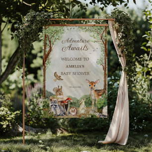 Adventure Awaits Woodland Baby Shower Welcome Poster