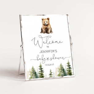 Adventure awaits woodland baby shower welcome poster