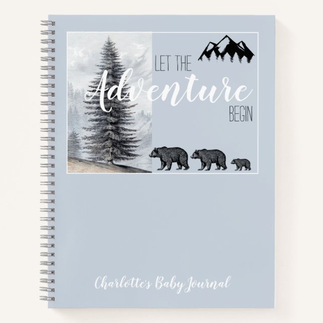 Adventure Awaits Woodland Bear Baby Journal  (Front)
