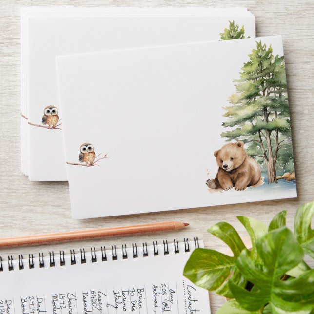 Adventure Awaits Woodland Bear Baby Shower Envelope (Stacked)