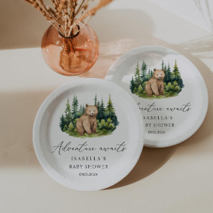 Adventure Awaits Woodland Bear Baby Shower Paper Plate