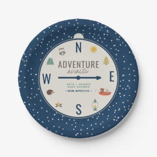 Adventure Awaits Woodland Boy Navy Baby Shower  Paper Plate