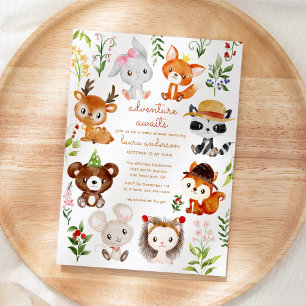 Adventure Awaits Woodland Creatures Baby Shower Invitation