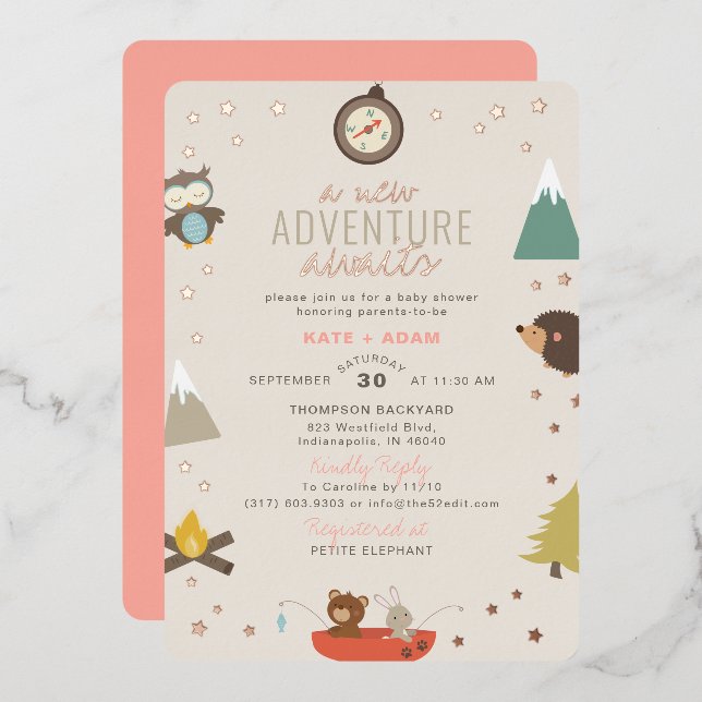 Adventure Awaits Woodland Girl Pink Baby Shower (Front/Back)