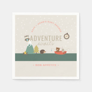 Adventure Awaits Woodland Girl Pink Baby Shower Napkin