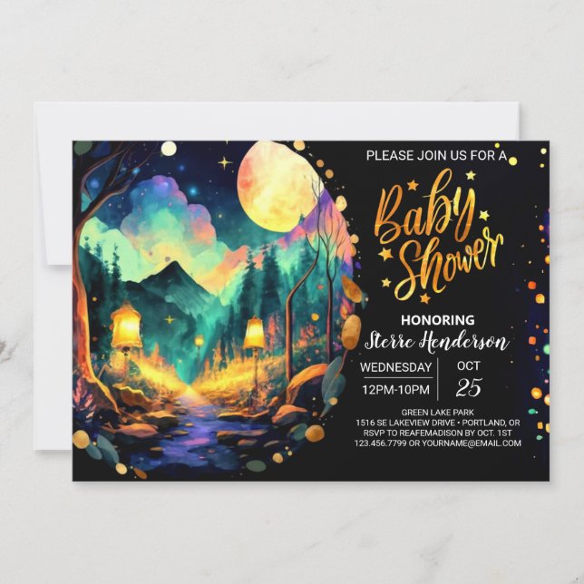 Adventure Awaits Woodland Magic Baby Shower Invitation (Front)