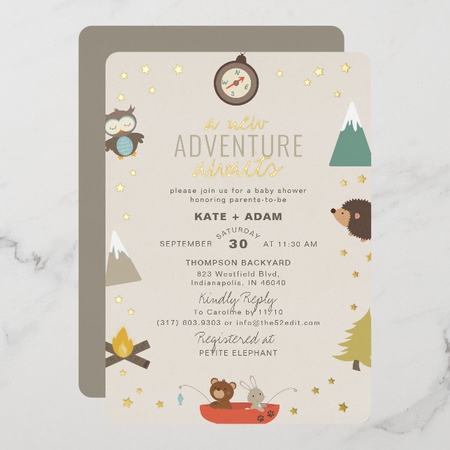 Adventure Awaits Woodland Neutral Baby Shower (Front/Back)