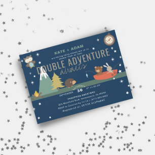 Adventure Awaits Woodland Twin Boys Baby Shower Invitation