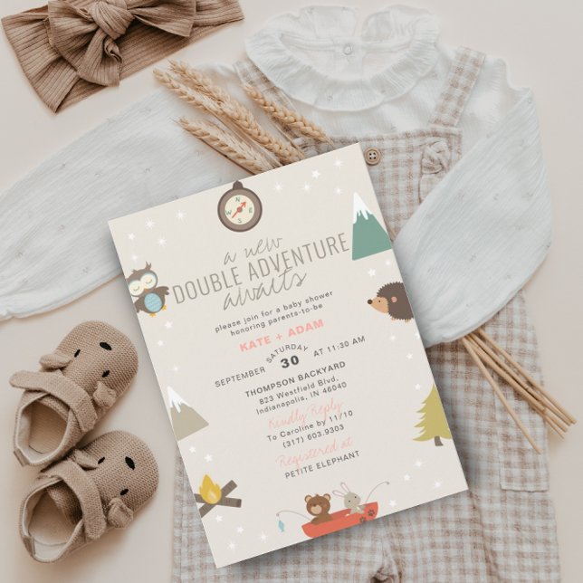Adventure Awaits Woodland Twin Girls Baby Shower Invitation (Creator Uploaded)