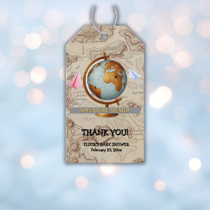 Adventure Awaits World Map Baby Shower Gift Tags