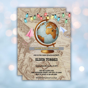 Adventure Awaits World Map Baby Shower Invitation