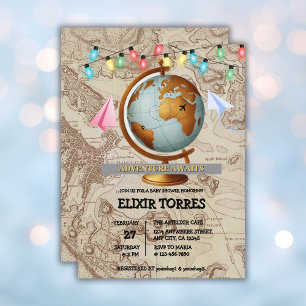 Adventure Awaits World Map Baby Shower Invitation