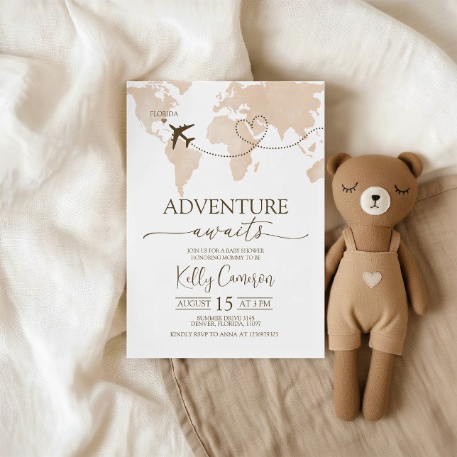 Adventure Awaits World Map Baby Shower Invite (Creator Uploaded)