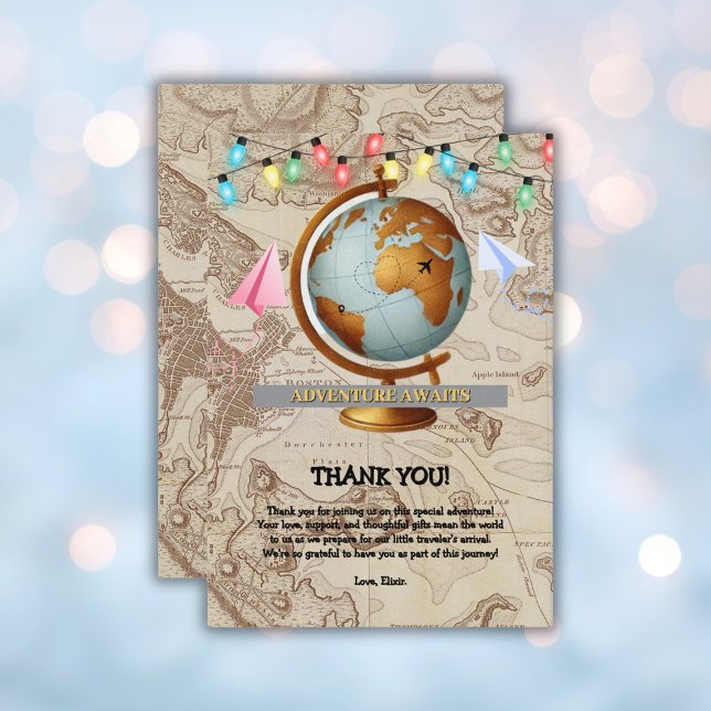Adventure Awaits World Map Baby Shower Thank You Card (Creator Uploaded)