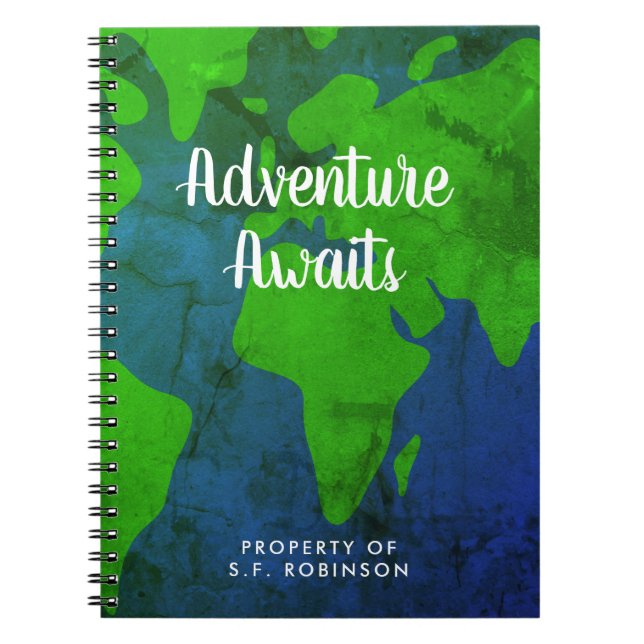 Adventure Awaits world map custom journal notebook (Front)