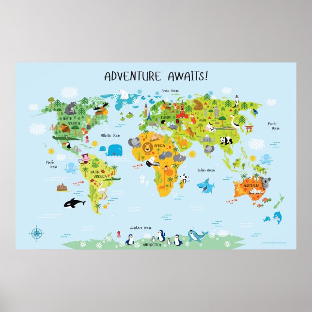 Adventure Awaits World Map for Kids Poster (Front)