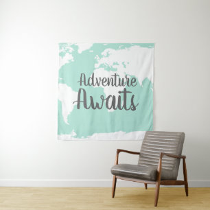 Adventure Awaits World Map & Mint Tapestry