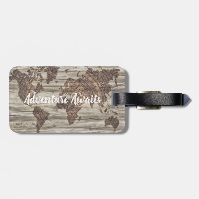Adventure Awaits world map quote | luggage tag (Back Horizontal)