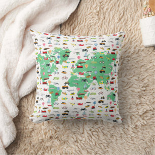 Adventure Awaits World Map Vehicles  Cushion