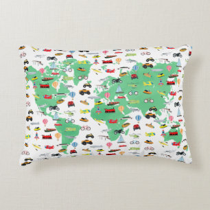 Adventure Awaits World Map Vehicles Decorative Cushion