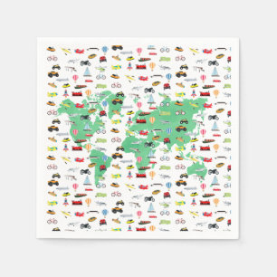 Adventure Awaits World Map Vehicles  Napkin