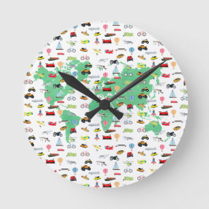 Adventure Awaits World Map Vehicles Round Clock