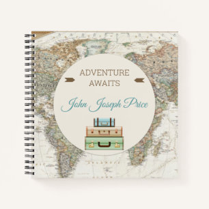 Adventure Awaits World Travel Map Modern Notebook