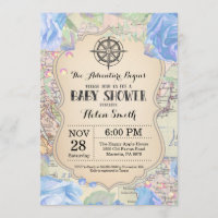 Adventure Baby Shower Blue Floral Map Travel World