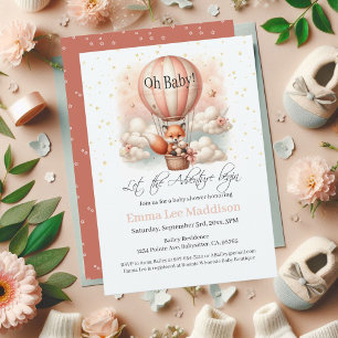 Adventure Baby Shower Fox in Hot Air Balloon Invitation