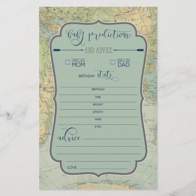 Adventure Baby Shower Game Baby Predictions (Front)