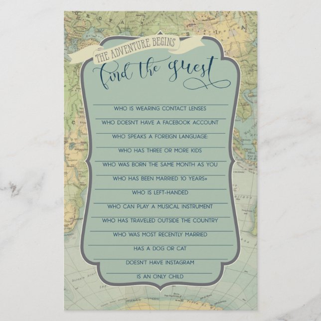 Adventure Baby Shower Game Find the Guest (Front)