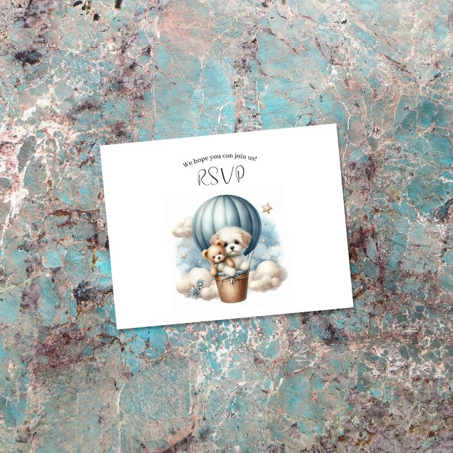 Adventure Baby Shower Puppy Hot Air Balloon RSVP Card (Creator Uploaded)