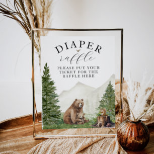 Adventure Baby Shower Woodland diaper raffle Poster
