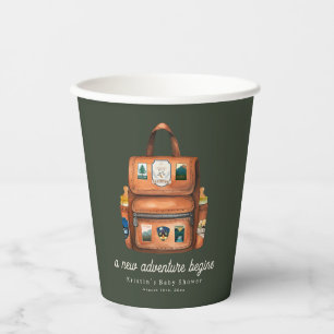 Adventure Backpack + Bottles Green Baby Shower Paper Cups