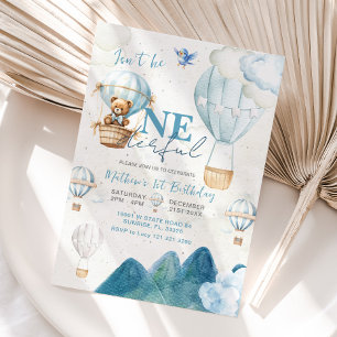 Adventure Bear Hot Air Balloon Mountain Birthday Invitation