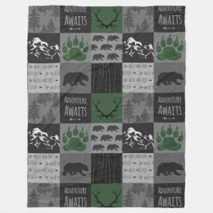 Adventure Bears - Green/Black Fleece Blanket