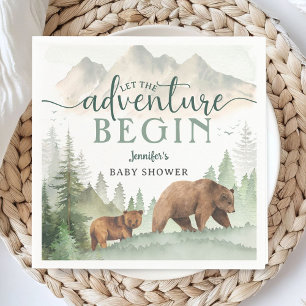Adventure Begin Baby Shower Bear Woodland Forest Napkin