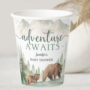 Adventure Begin Baby Shower Bear Woodland Forest Paper Cups