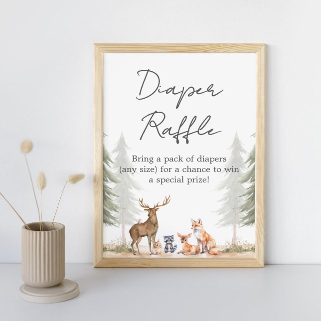 Adventure Begin Baby Shower Diaper Raffle Sign (Let the Adventure Begin Woodland Baby Shower Diaper Raffle Sign)