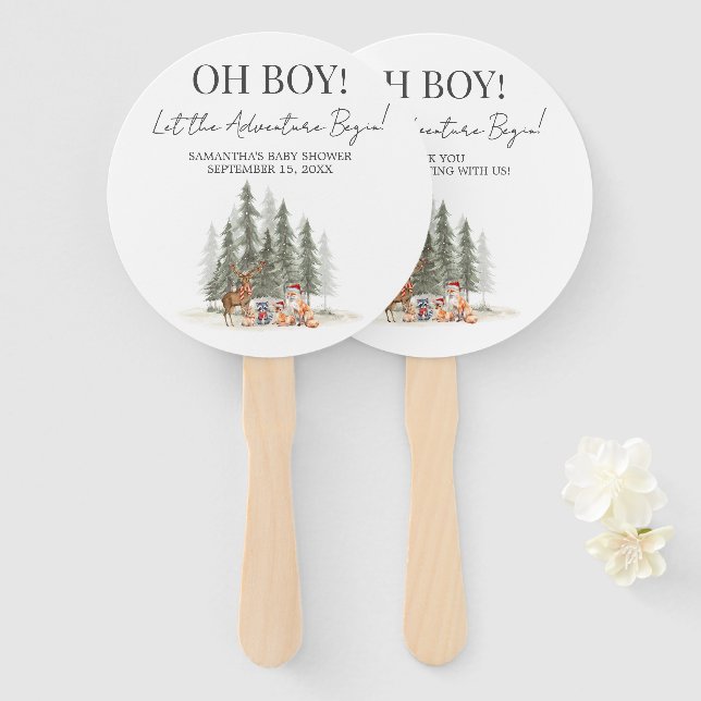Adventure Begin Baby Shower Hand Fan (Front and Back)