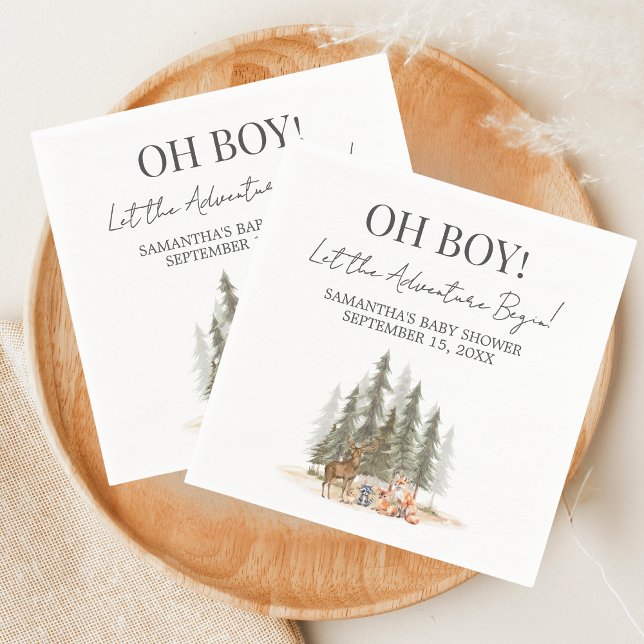 Adventure Begin Baby Shower Napkin (Let the Adventure Begin Woodland Animals Baby Shower Napkin)