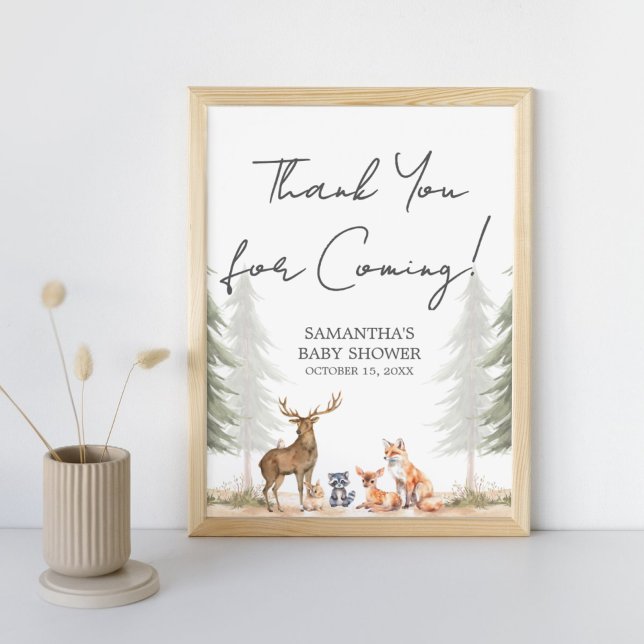 Adventure Begin Baby Shower Thank You Sign (Let the Adventure Begin Woodland Baby Shower Thank you for Coming Sign)